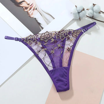 Embroidered Hollow Mesh Low-Waist G-String Thong