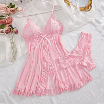 Plus Size Lace Halter Nightgown and Robe Set