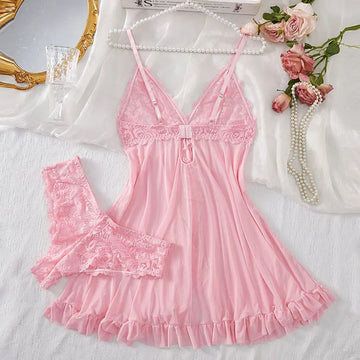 Plus Size Lace Halter Nightgown and Robe Set