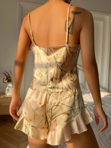 Floral Cami Top and Ruffle Shorts Set