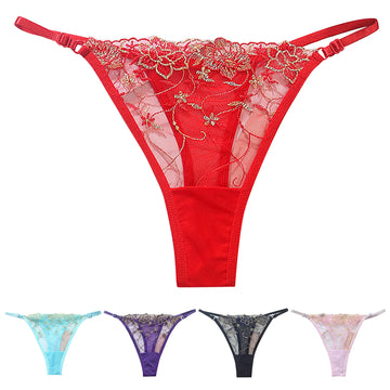 Embroidered Hollow Mesh Low-Waist G-String Thong