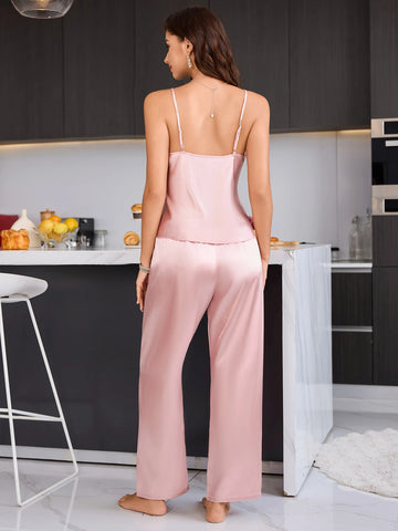 Solid Color Lace-Trim Halter Top